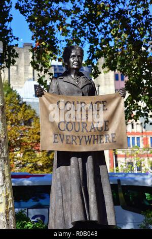 London, England, United Kingdom. The bronze statue of the suffragist leader and social campaigner Millicent Garrett Fawcett in Parliament Square. Stock Photo