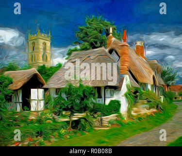 DIGITAL ART: Penny Cottage at Welford-upon-Avon, Warwickshire, Great Britain Stock Photo