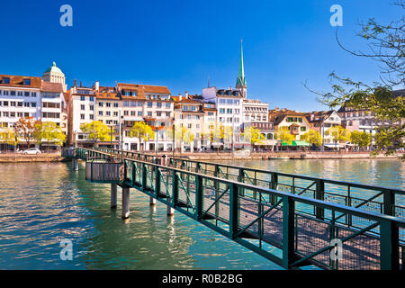 Zurich waterfront landmarks autumn colorful view, largest city in Switzerland Stock Photo