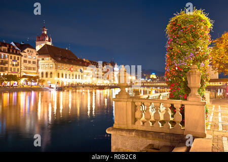 Luzern waterfront landmarks dawn view, town in central Switzerland Stock Photo