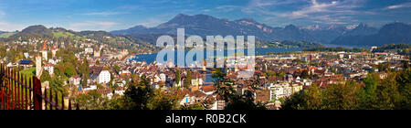 City and lake of Luzern panoramic aerial view, Alps and lakes in Switzerland Stock Photo