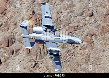 Fairchild A-10C Thunderbolt II flown by US Air Force A10 Demonstration Team from the 355th FW based at Davis Monthan AFB in Death Valley during 2018 Stock Photo