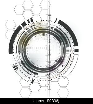 Technological communication digital modern hexagon circle signal interface abstract background vector design Stock Vector