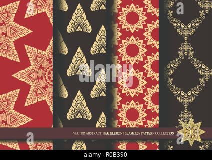 Vector abstract exotic Thai element seamless pattern collection design, inclusive of pattern swatch Stock Vector