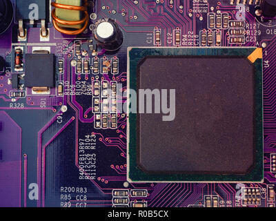 close up of computer chip on board with empty space for your naming Stock Photo