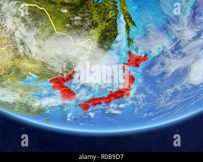 Japan and Korea on realistic model of planet Earth with country borders ...
