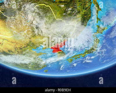 Korea on realistic model of planet Earth with country borders and very ...