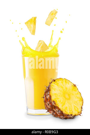 pineapple juice in glass and fruit near isolated on white background Stock Photo