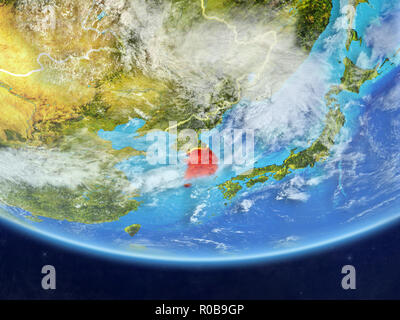 South Korea on realistic model of planet Earth with country borders and ...