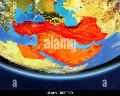 Middle East on realistic model of planet Earth with country borders and ...