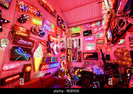 A view of God's Own Junkyard in Walthamstow, north east London, which showcases neon signs. Stock Photo
