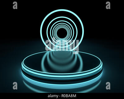 Background of an empty space and neon light. Neon rays and glow. 3D rendering Stock Photo