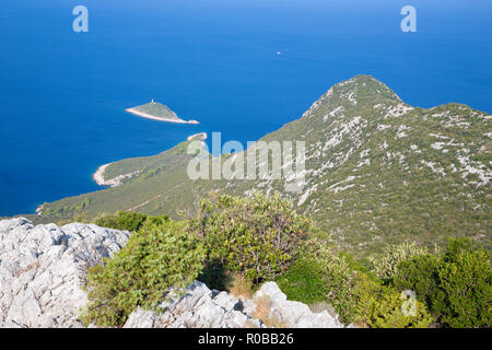 Croatia - The landscape and the coast of Peliesac peninsula near Zuliana from Sveti Ivan peak. Stock Photo