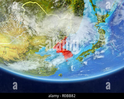 Korea on realistic model of planet Earth with country borders and very ...