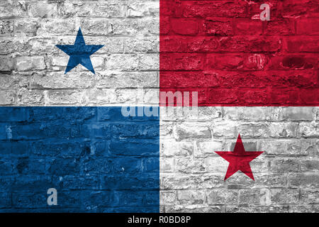 Flag of Panama over an old brick wall background, surface Stock Photo