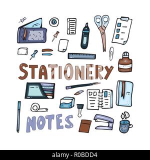 Set of doodle stationery office supplies Vector Image