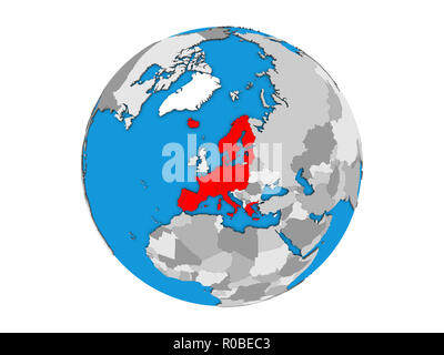 Schengen Area members on blue political 3D globe. 3D illustration isolated on white background. Stock Photo