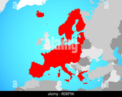 Schengen Area members on blue political globe. 3D illustration. Stock Photo