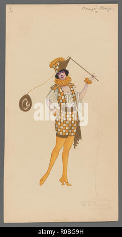 vintage theatrical production costume fashion design illustration in an art Deco style Stock Photo