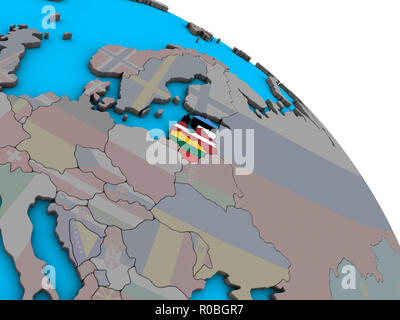 Baltic States with embedded national flags on simple blue political 3D globe. 3D illustration. Stock Photo