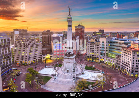 Indianapolis, Indiana, USA downtown cityscape and Monument Circle at dawn. Stock Photo