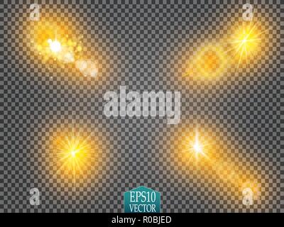 Set of glow light effect stars bursts with sparkles isolated on transparent background. For illustration template art design, banner for Christmas celebrate, magic flash energy ray Stock Vector
