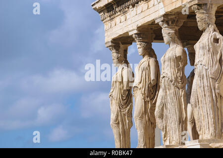 Athens, Greece - October 28 2018: Caryatid statues in Erechtheion, Parthenon temple, Acropolis hill Stock Photo