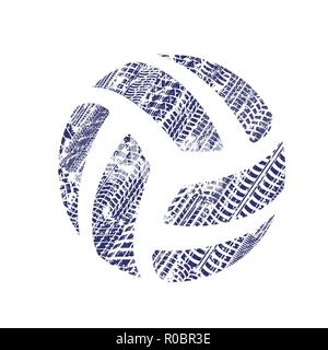 Dark blue grunge tire track pattern with volleyball silhouette Stock Vector