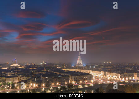 Amazing sunset at Turin from Monte dei Cappuccini, Turin, Piedmont, Italy, Europe Stock Photo