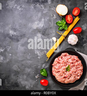 Ingredients for cooking pasta Bolognese Stock Photo