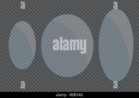 Glass plates are installed. Vector glass banners on a transparent background. Glass. Glass paintings. Color frames. Stock Vector