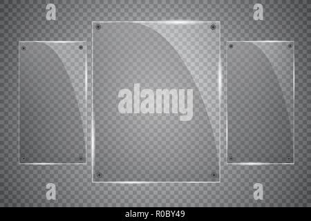 Glass plates are installed. Vector glass banners on a transparent background. Glass. Glass paintings. Color frames. Stock Vector