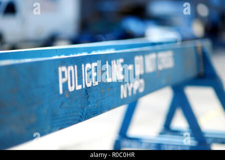 Wooden Do Not Cross police line barriers in New York, USA Stock Photo