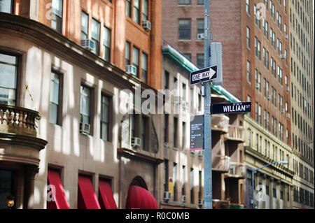 William Street sign in Finansial district of downtown Manhattan, New York, USA Stock Photo