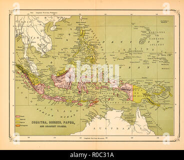 Map of Sumatra, Borneo, Papua and Adjacent Islands, early 1900's Stock Photo