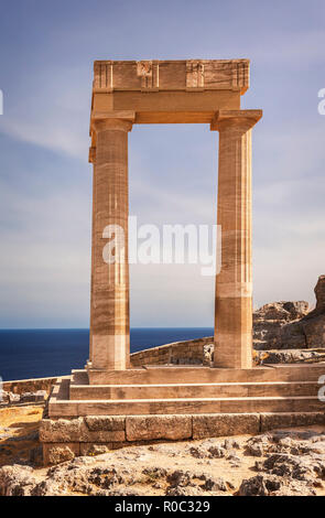 Ancient temple remains in Lindos. Rhodes, Greece. Stock Photo