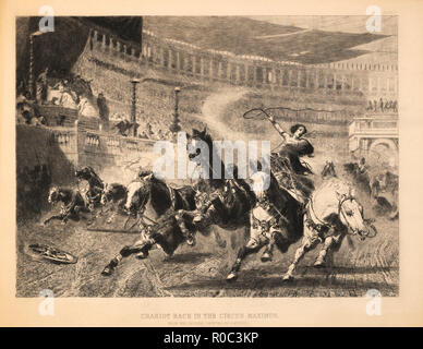 Chariot Race in the Circus Maximus, Engraving from the Original Painting by A. Wagner, Plate 1 Stock Photo