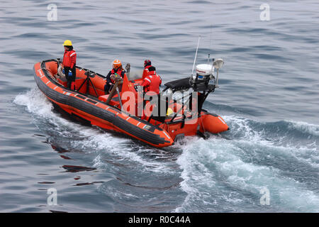 Canadian Coast Guard Crew From the CCGS Amundsen On a Zodiac Stock Photo