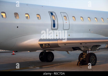 Passenger aircraft windows. View from outside. Stock Photo