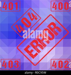 Set of 400 401 402 403 404 Error Distressed Red Seals Rough Letters Isolated Lowpoly Background Red Ink Grunge Rubber Stamp Imitation Effect. Stock Vector