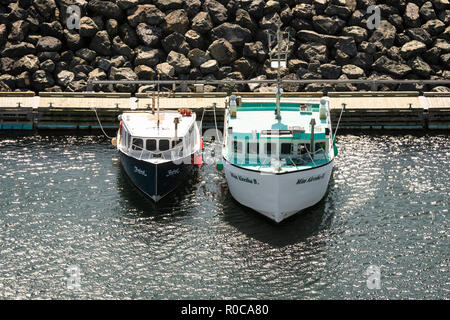 The harbour of Cap-aux-Meules on Grindstone Island in the Magdalen Islands, Quebec, Canada. Stock Photo