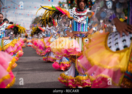 Parade of colorful smiling mask at 2018 Masskara Festival, Bacolod City, Philippines. Stock Photo