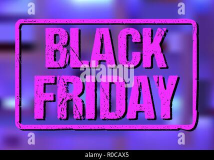 Black friday purple grunge rubber seal stamp on bokeh background Stock Vector
