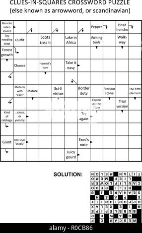 Clues in squares crossword puzzle or arrow word puzzle else arrowword
