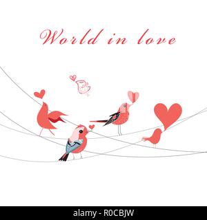 Vector Valentine greeting card with birds in love on white background Stock Vector