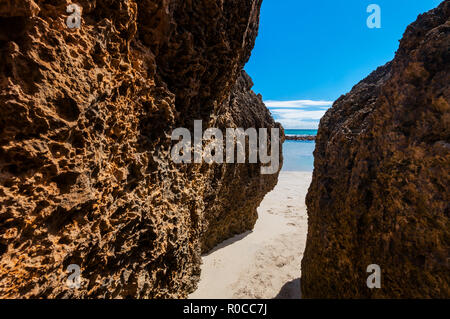 Rocky access track to Stokes Bay on Kangaroo Island. Stock Photo