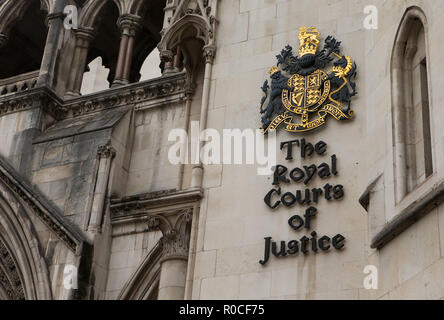 General View GV of The Royal Courts of Justice, Strand, City of Westminster, London. The Royal Courts of Justice, commonly called the Law Courts, is a Stock Photo
