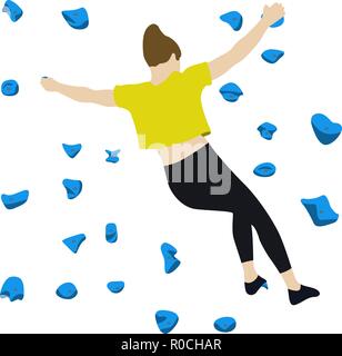 Woman climbs climbing wall Stock Vector