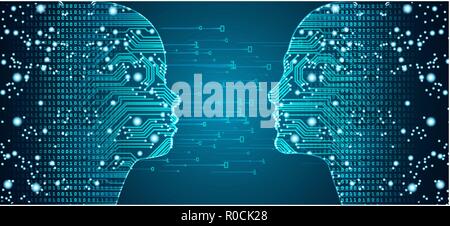 Big data face-to-face parent child online communication concept. Stock Vector