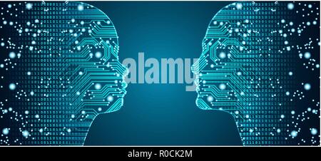 Big data face-to-face parent child online communication concept. Stock Vector